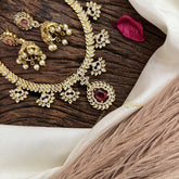 Vriksham Designer Gold Look Alike AD Stone Short Neckpiece-Red-G16314